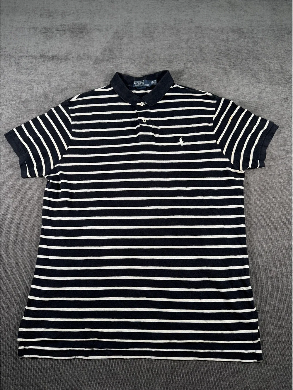 Polo Ralph Lauren Men's Black and White Striped Polo Shirt, Size XL